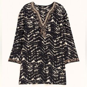 New Soft Surroundings Akira V-Neck Tunic Beach Coverup Resort Black White Medium